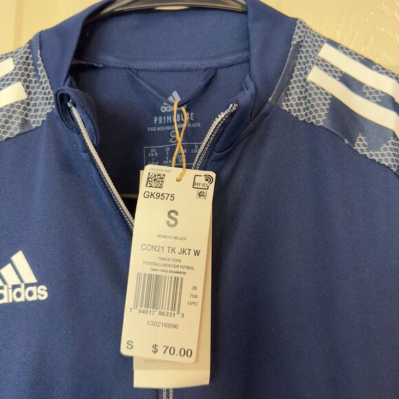NWT Adidas Condivo 21 Track Jacket Size S Navy Blue White Primeblue 3 Stripe - Picture 4 of 10